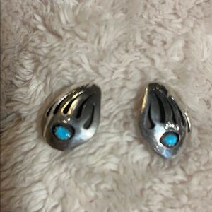 Vintage Stamped Silver and Turquoise Bear Claw Earrings